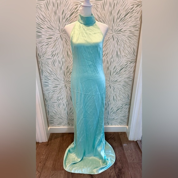 Lapointe Blue Satin Halter Gown Long Dress Size 2 - Picture 12 of 13